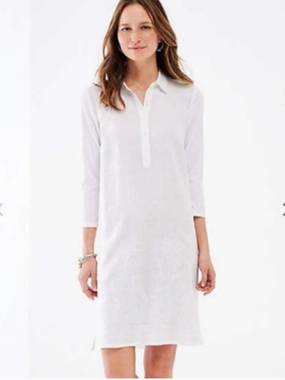 J.jill White Embroidered Polo Shirt Dress
